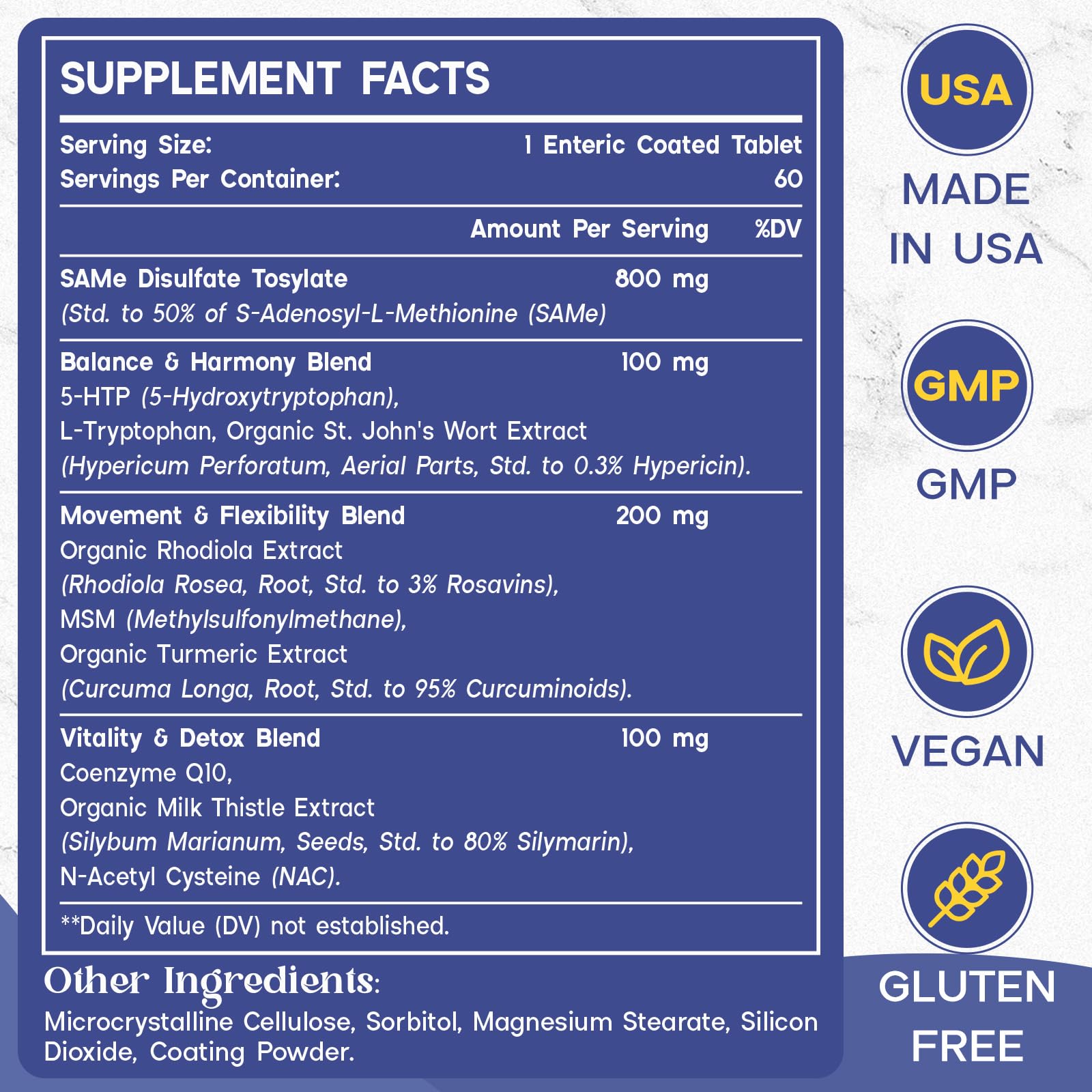 Enerlix 1200mg SAM-e with CoQ10 – Enteric-Coated, Vegan, 120 Tablets
