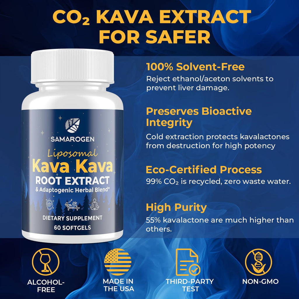 Samarogen Kava Kava Capsules — Liposome 55% Kavalactones with Ashwagandha & Sleep Support (120 Softgels)