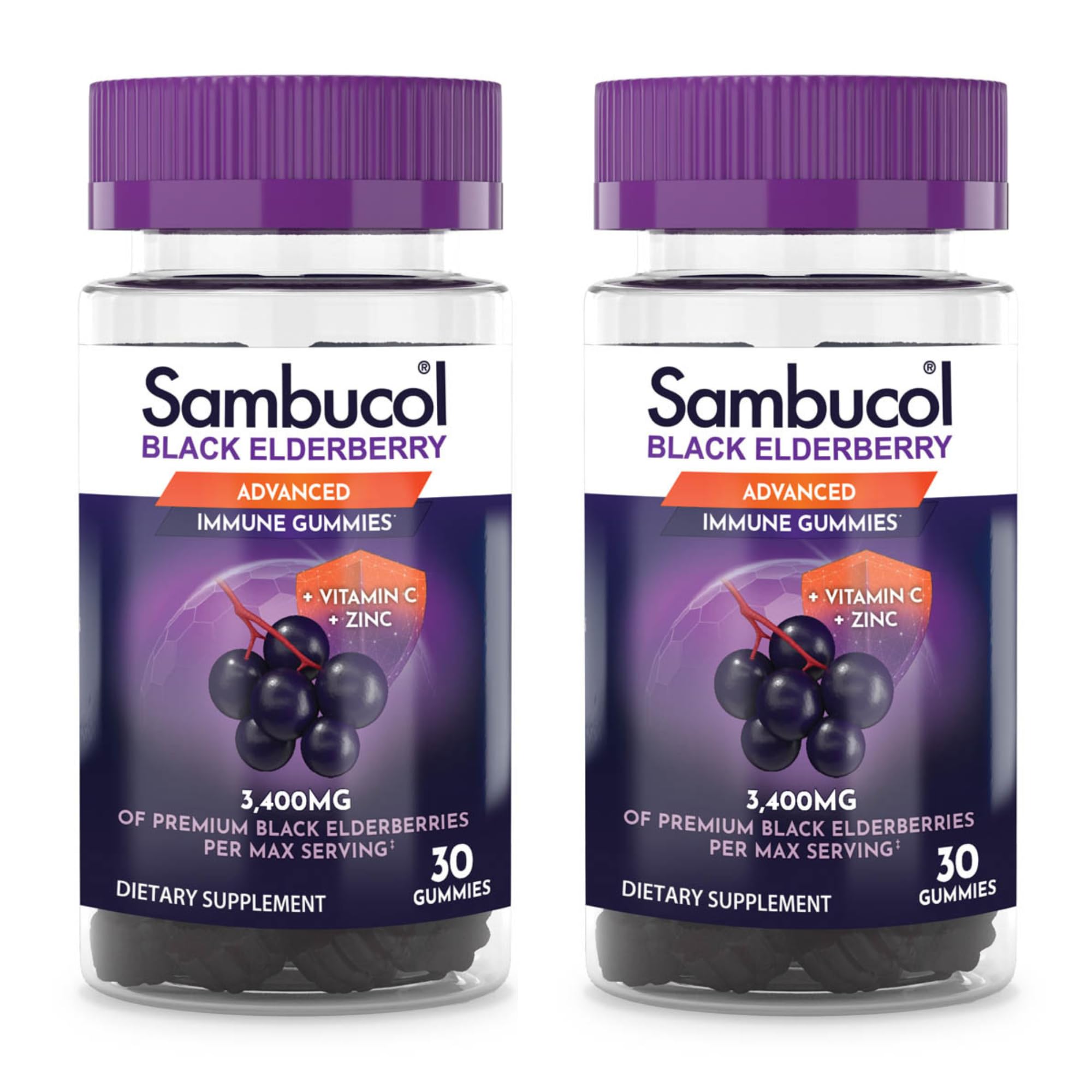 Sambucol Black Elderberry Gummies with Vitamin C & Zinc – 30 Count, 2 Pack