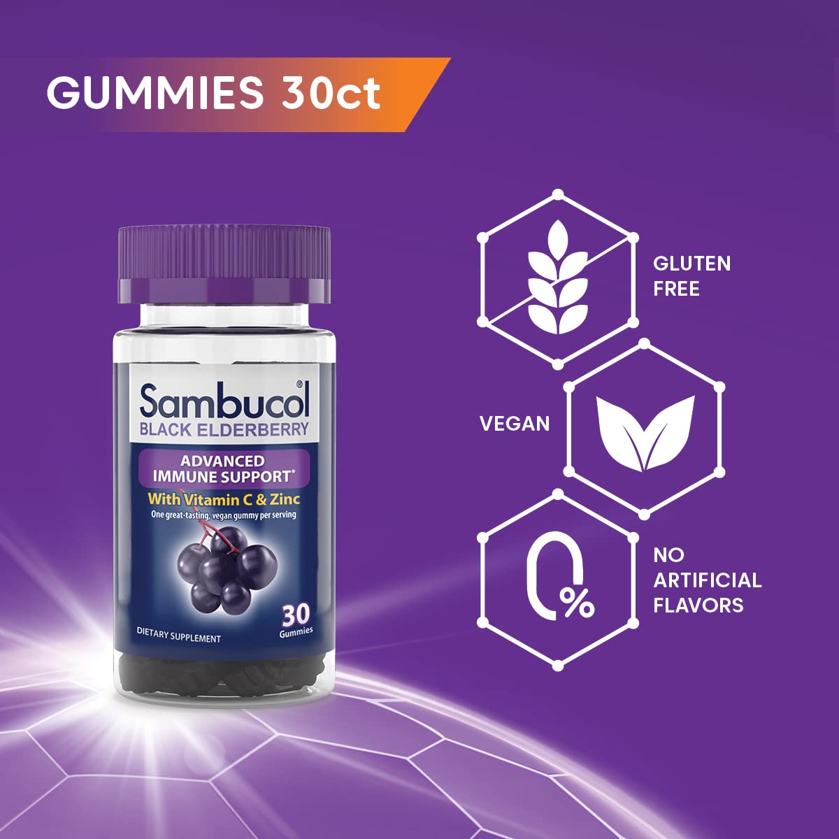 Sambucol Black Elderberry Gummies with Vitamin C & Zinc – 30 Count, 2 Pack