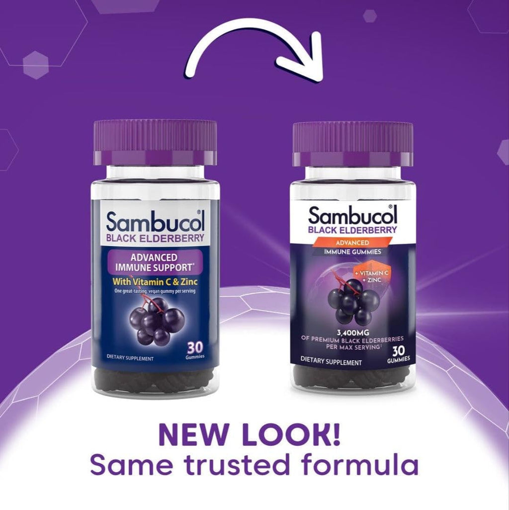 Sambucol Black Elderberry Gummies with Vitamin C & Zinc – 30 Count, 2 Pack