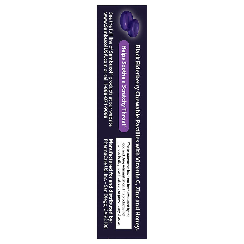Sambucol Black Elderberry Throat Lozenges - Vitamin C, Zinc & Honey (Gluten-Free) 20 Count
