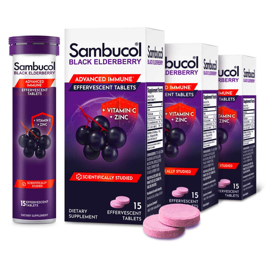 Sambucol Black Elderberry Effervescent Tablets – Vitamin C & Zinc (15 Tablets)
