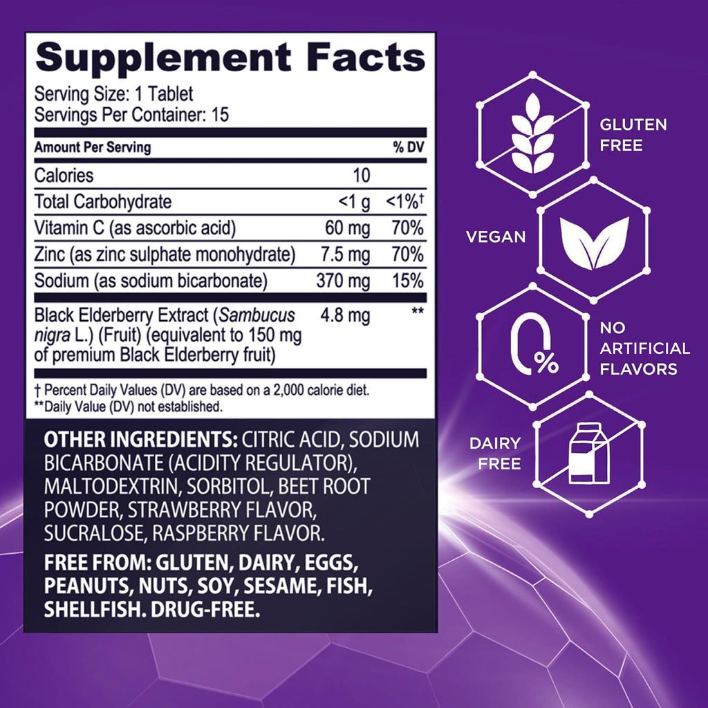 Sambucol Black Elderberry Effervescent Tablets – Vitamin C & Zinc (15 Tablets)