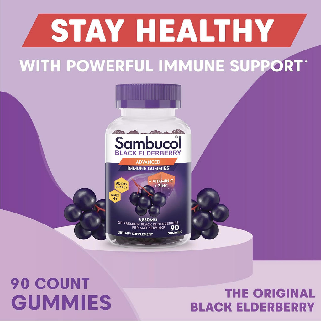 Sambucol Elderberry Gummies – Immune Support with Vitamin C & Zinc | 90 Count