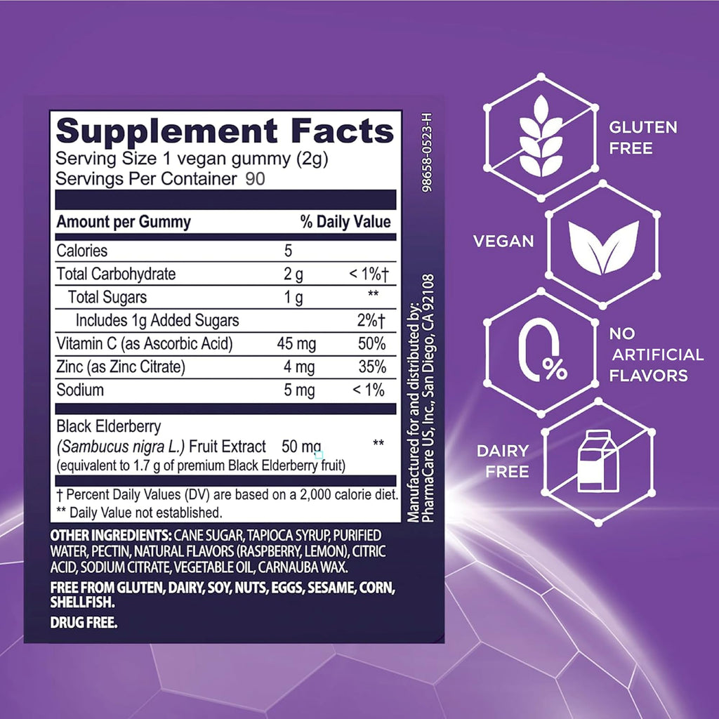 Sambucol Elderberry Gummies – Immune Support with Vitamin C & Zinc | 90 Count