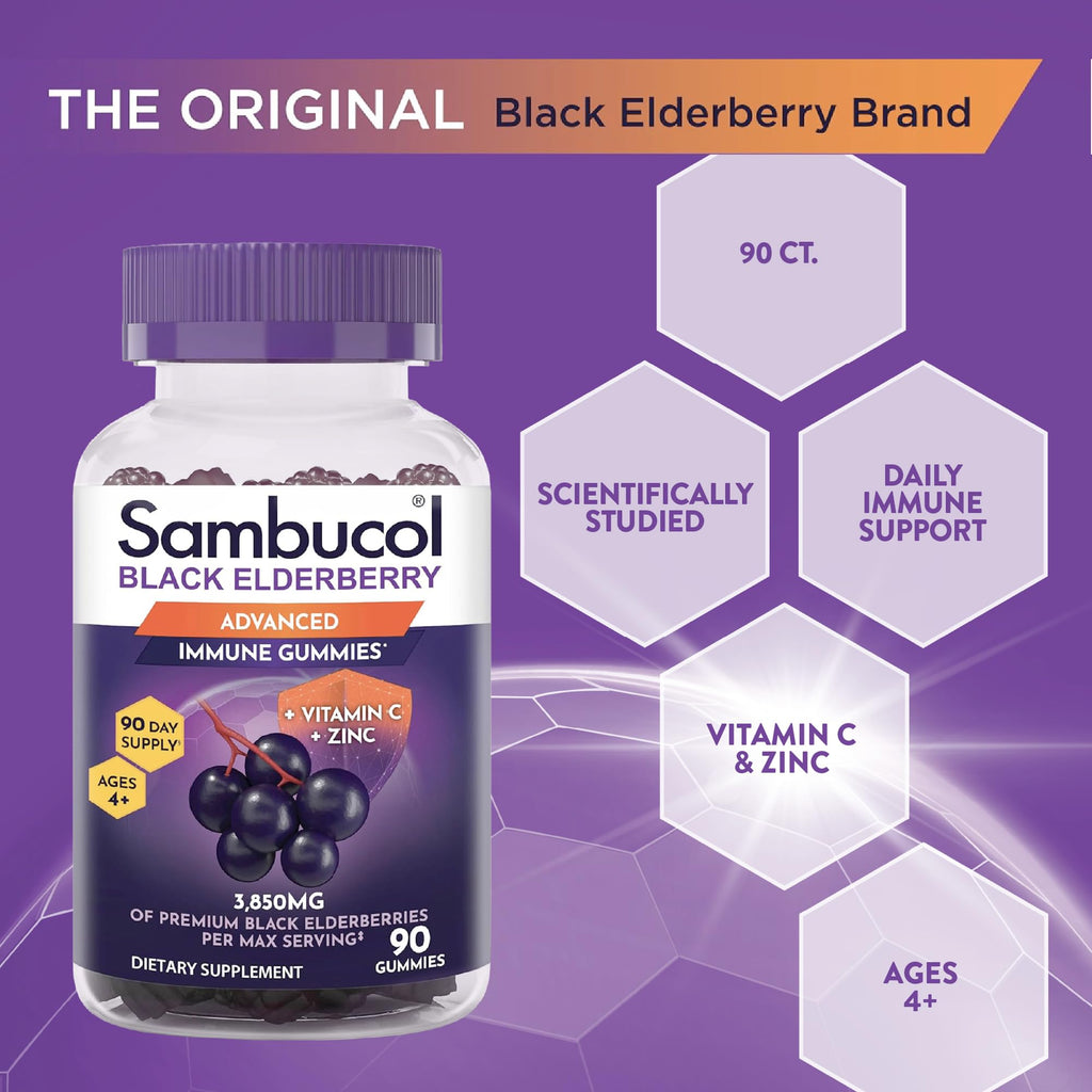 Sambucol Elderberry Gummies – Immune Support with Vitamin C & Zinc | 90 Count
