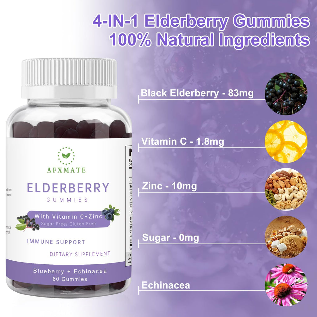 Sambucus Elderberry Gummies with Zinc & Vitamin C – Sugar Free Immune Support (2-Pack)