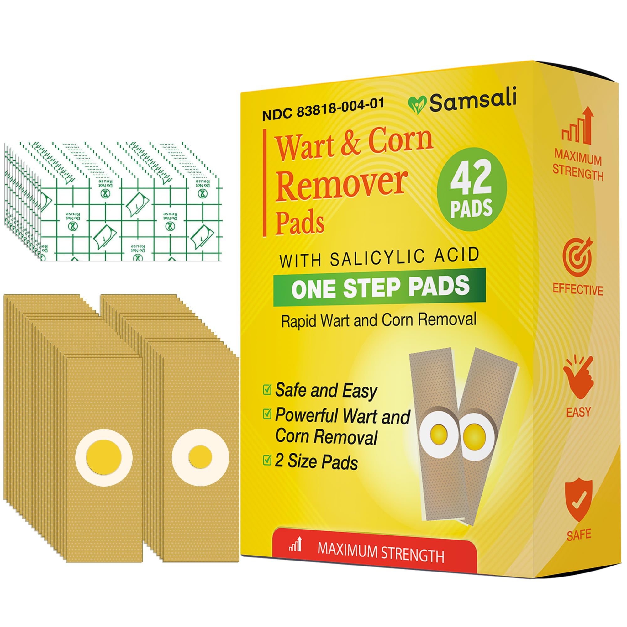 Samsali Wart & Corn Remover Pads – 42 Pack, 40% Salicylic Acid