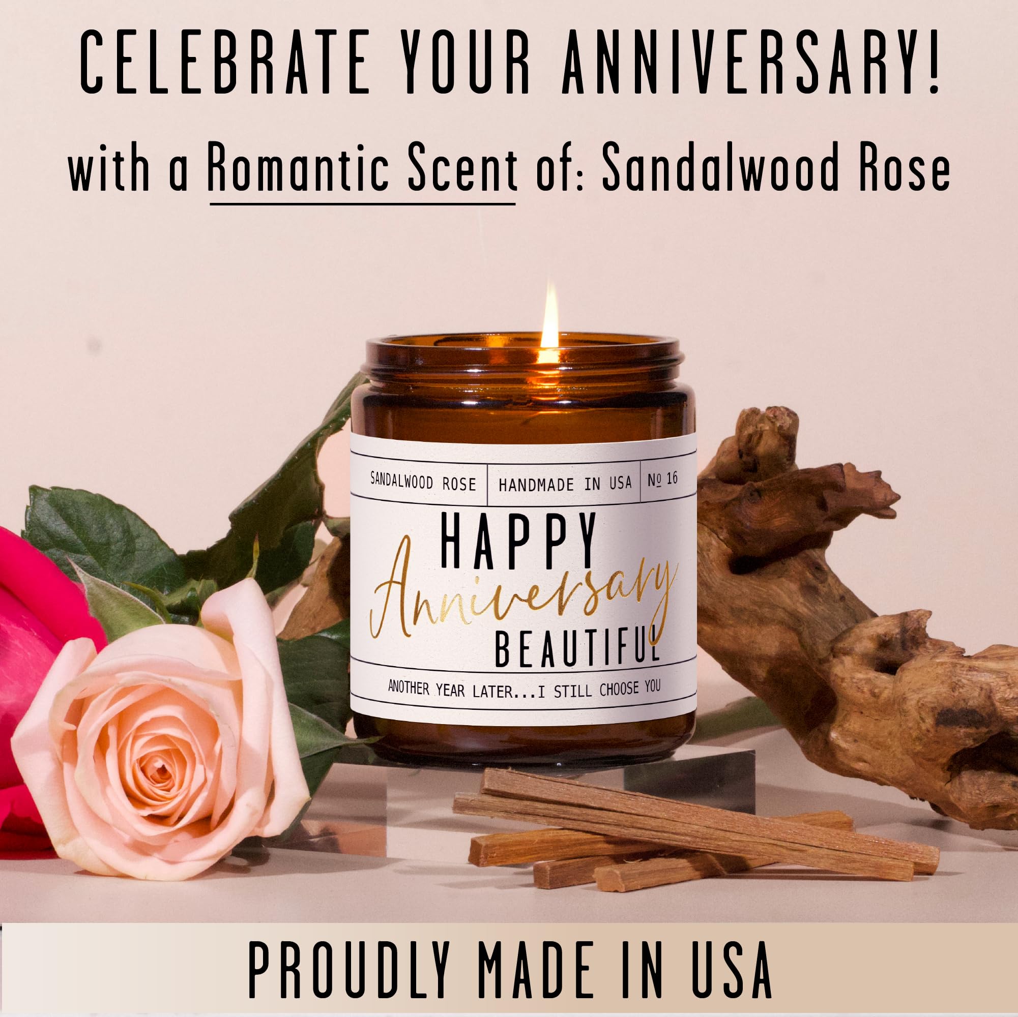 Anniversary Gifts for Women - Happy Anniversary Beautiful Candle | USA Made