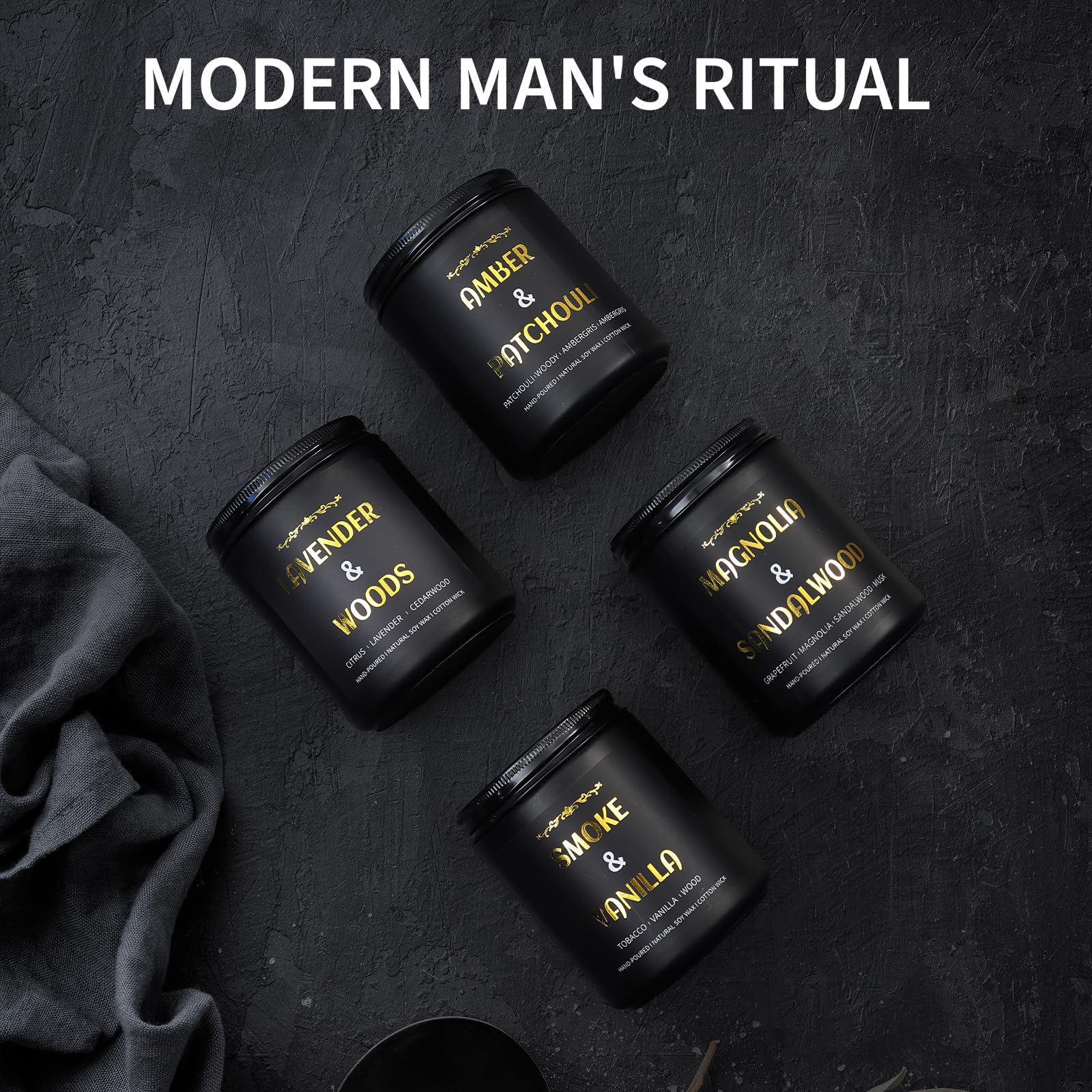 Men's Scented Candles - 4 Pack Gift Set (28oz) | Soy Wax Aromatherapy