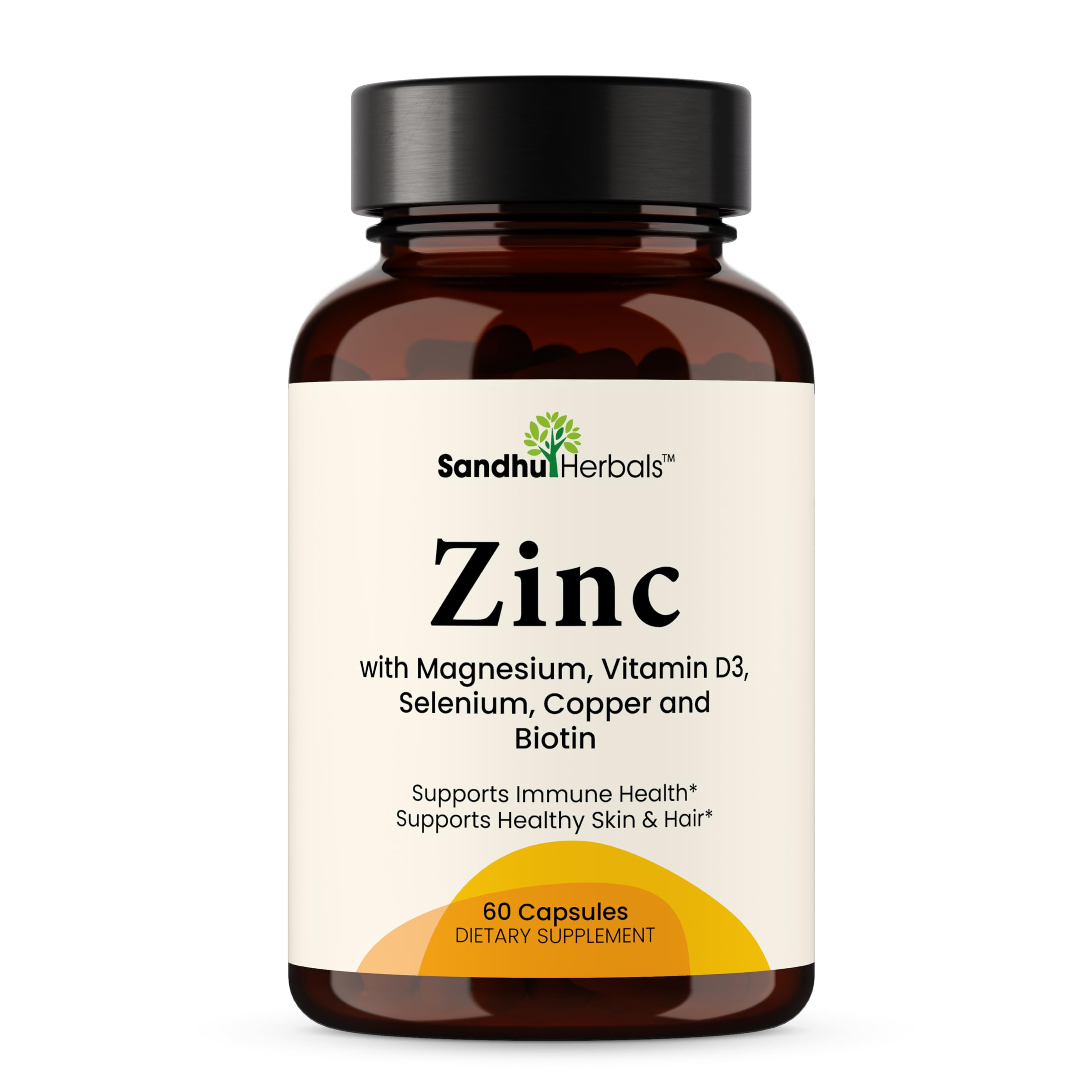 Sandhu Herbals Zinc 30mg with Vitamin D3, Magnesium & More | 60 Capsules | Immune, Skin, Hair & Nails Support