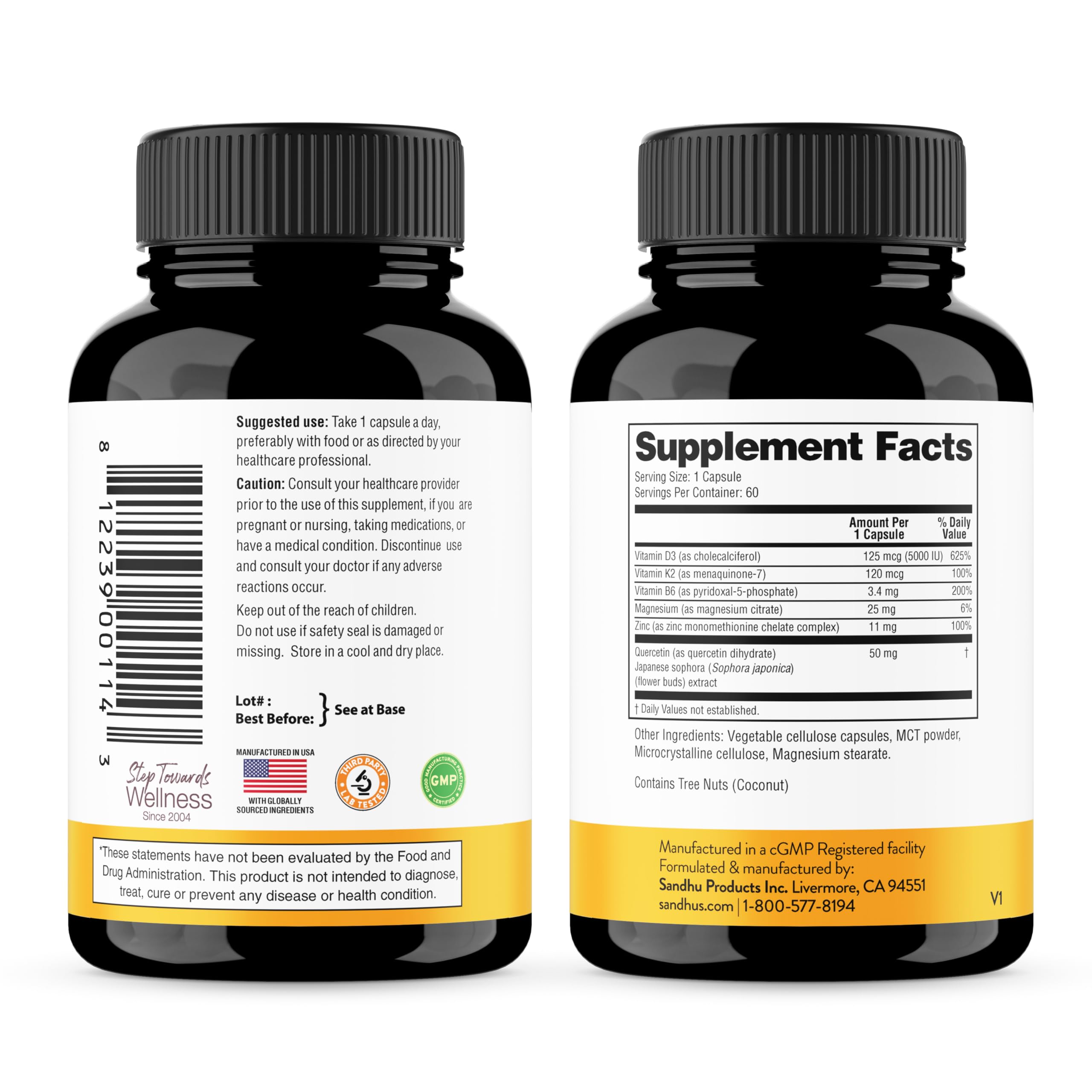 Sandhu's Vitamin D3 K2 Magnesium 5000 IU | D3K2 60 Capsule Pack – Energy, Immune & Muscle Support
