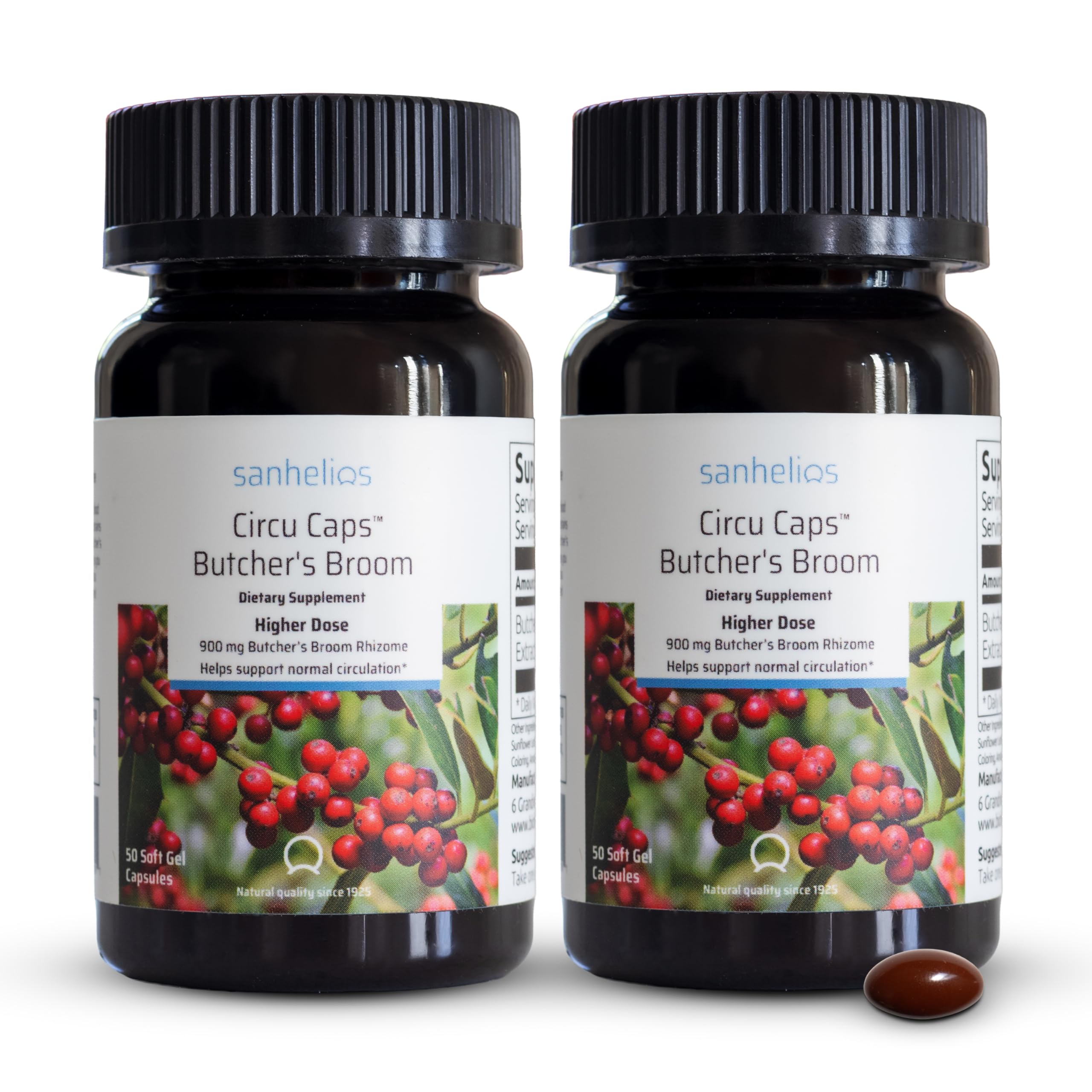Sanhelios Circu Caps Higher Dose 900mg Butcher's Broom Extract - 2 Pack | Circulation & Vein Support