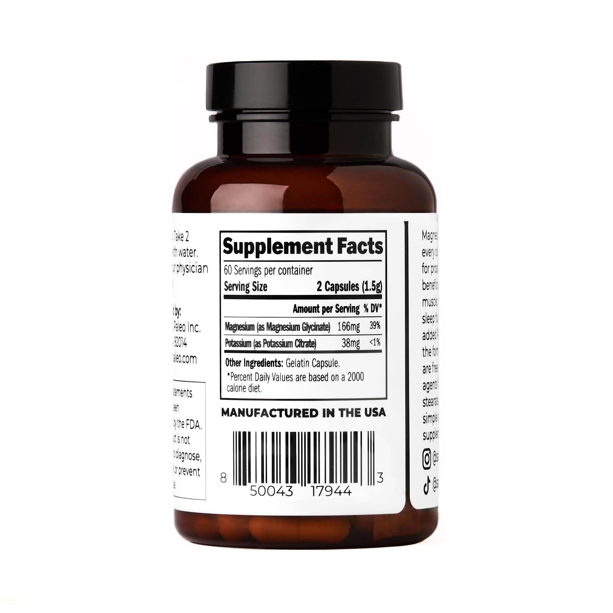 Santa Cruz Paleo Magnesium + Potassium Caps - 120 Caps | Gluten Free, Keto