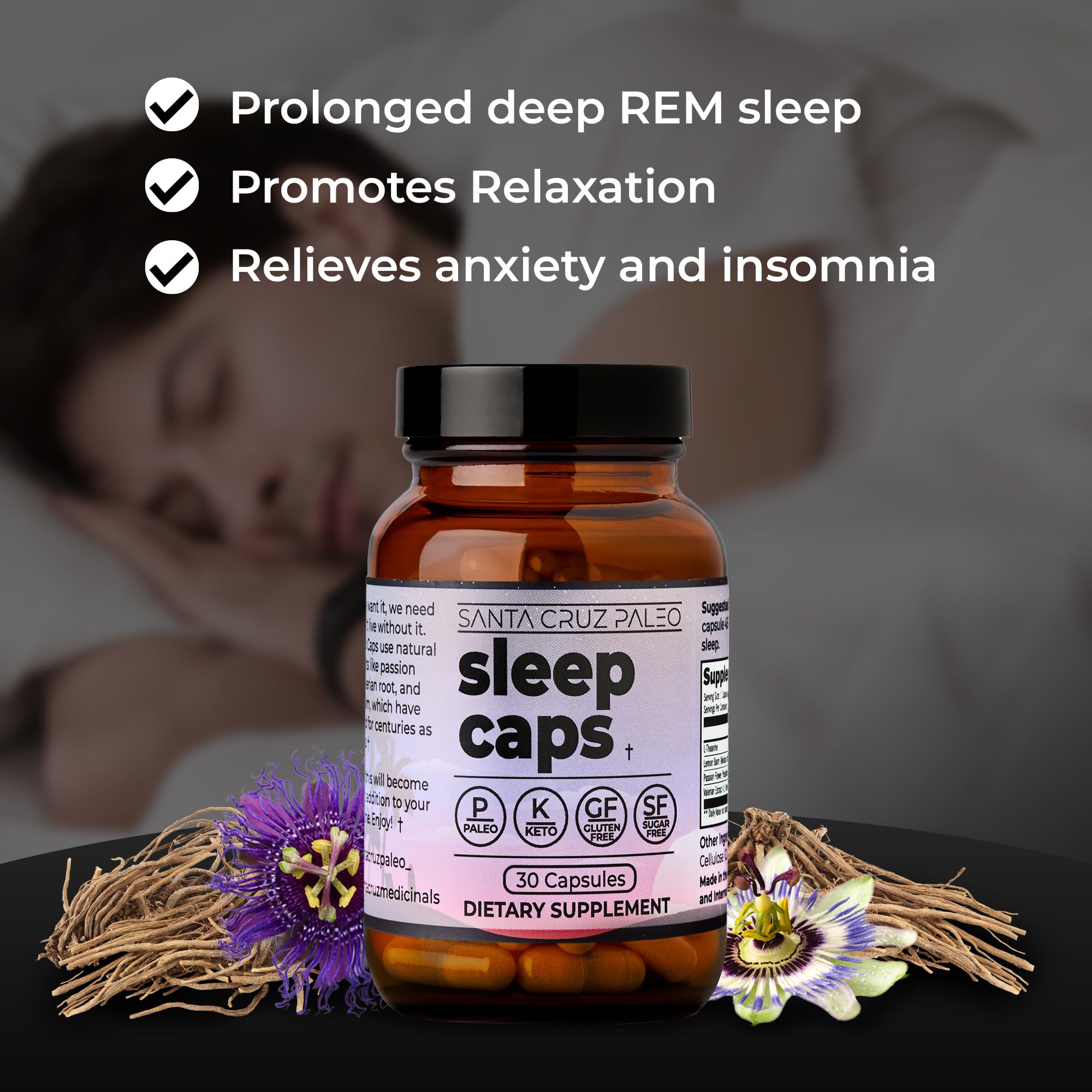 Santa Cruz Paleo Sleep Caps | L-Theanine, Melatonin-Free Nighttime Support | Paleo & Keto