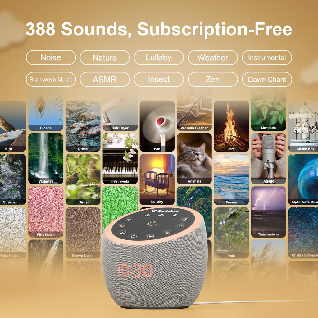 Santebee White Noise Sound Machine — 361 Sounds, App Control, Dimmable Clock
