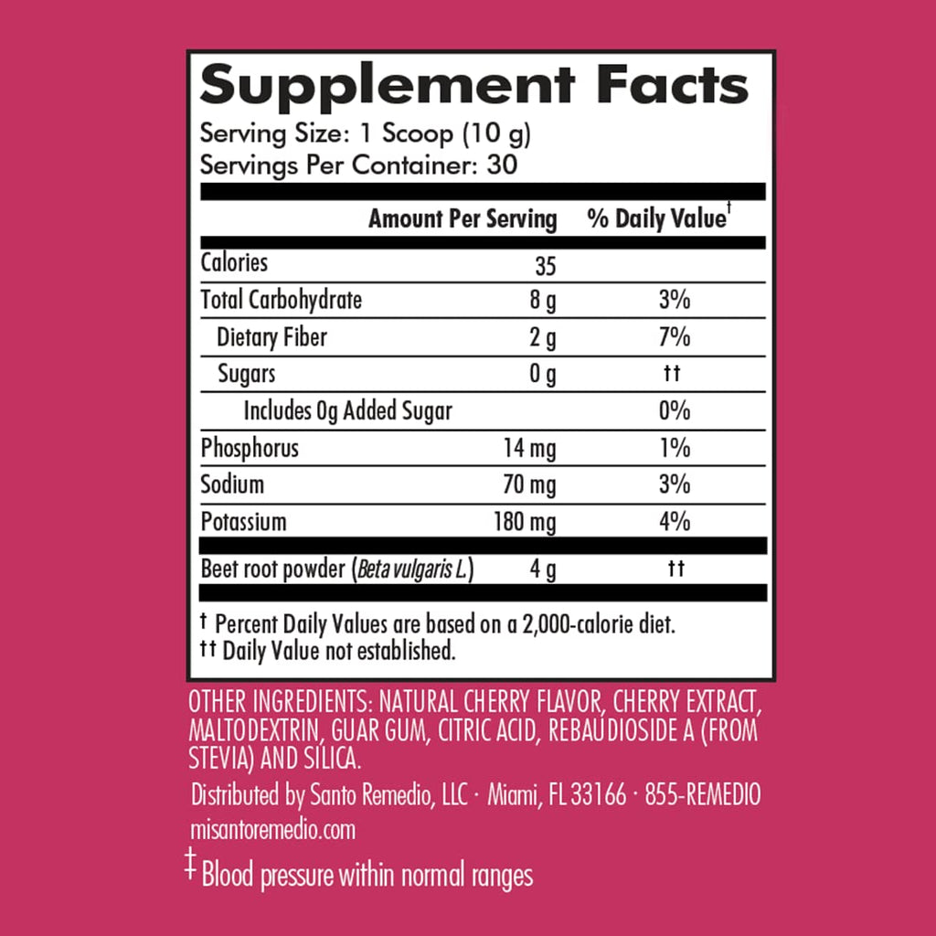 Santo Remedio Circulacion Plus – Beetroot Extract for Circulation & Heart Health, Cherry Flavor, Vegan, 30 Servings