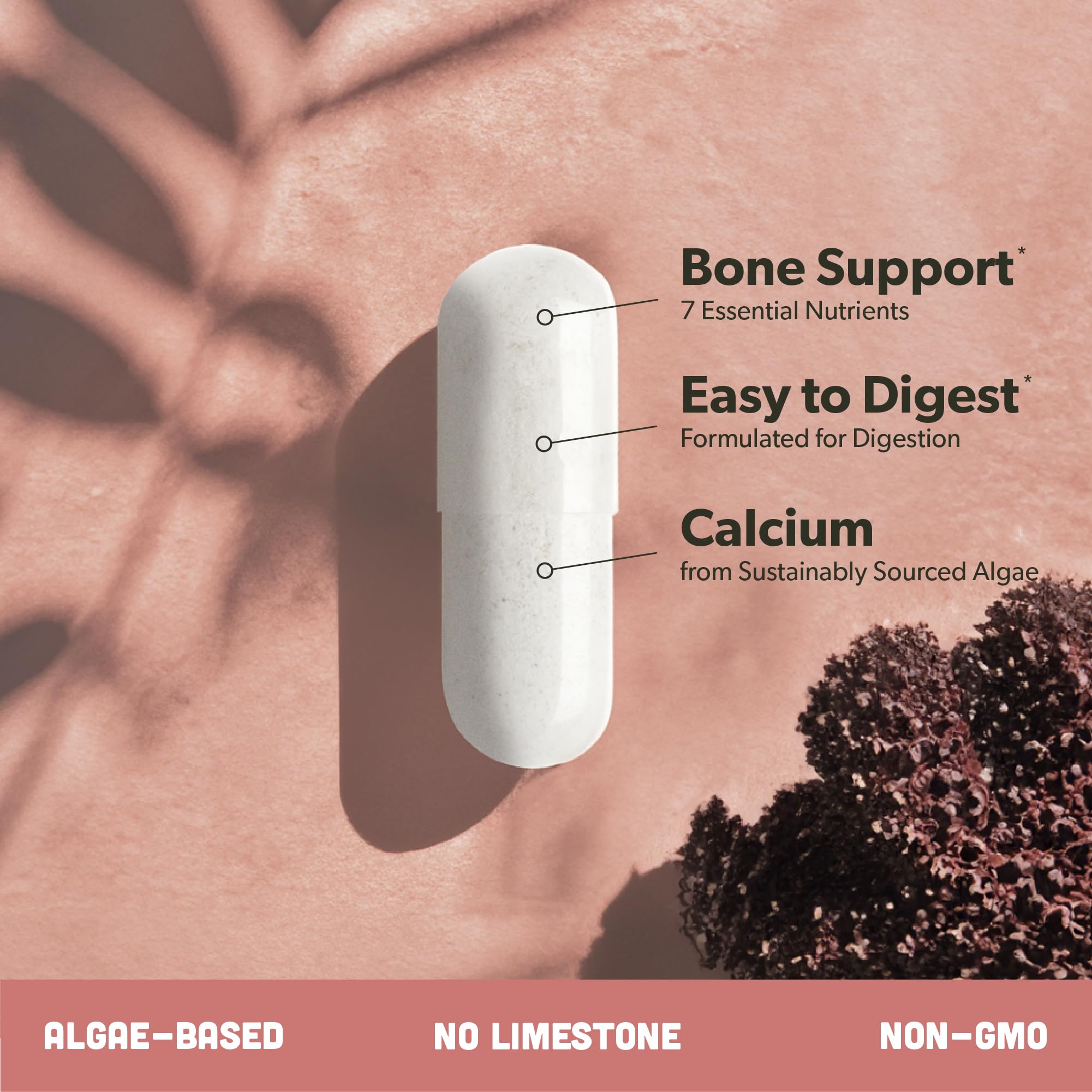Sapling Calcium Supplement - Red Algae, K2 & D3, Vegan, 90 Capsules