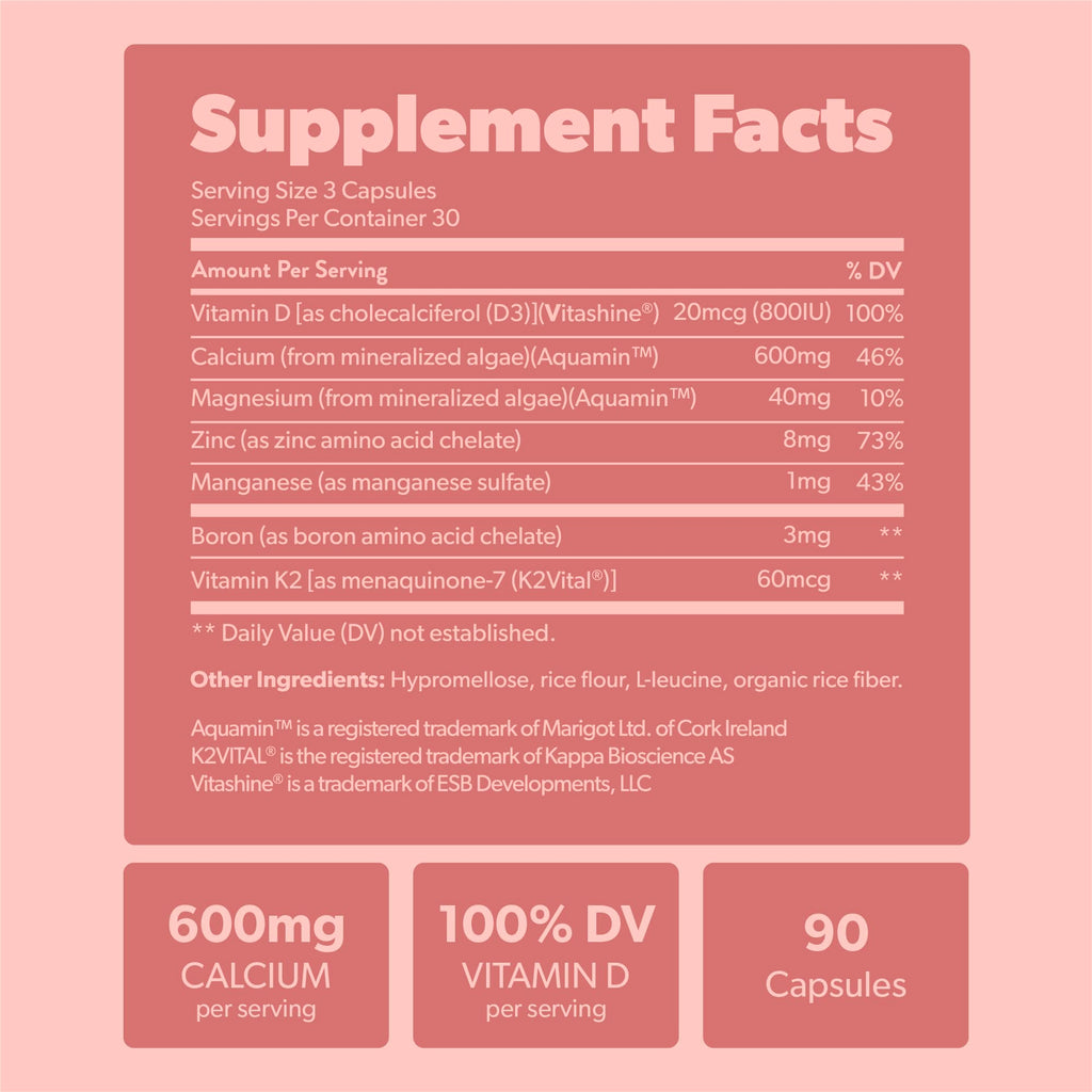Sapling Calcium Supplement - Red Algae, K2 & D3, Vegan, 90 Capsules