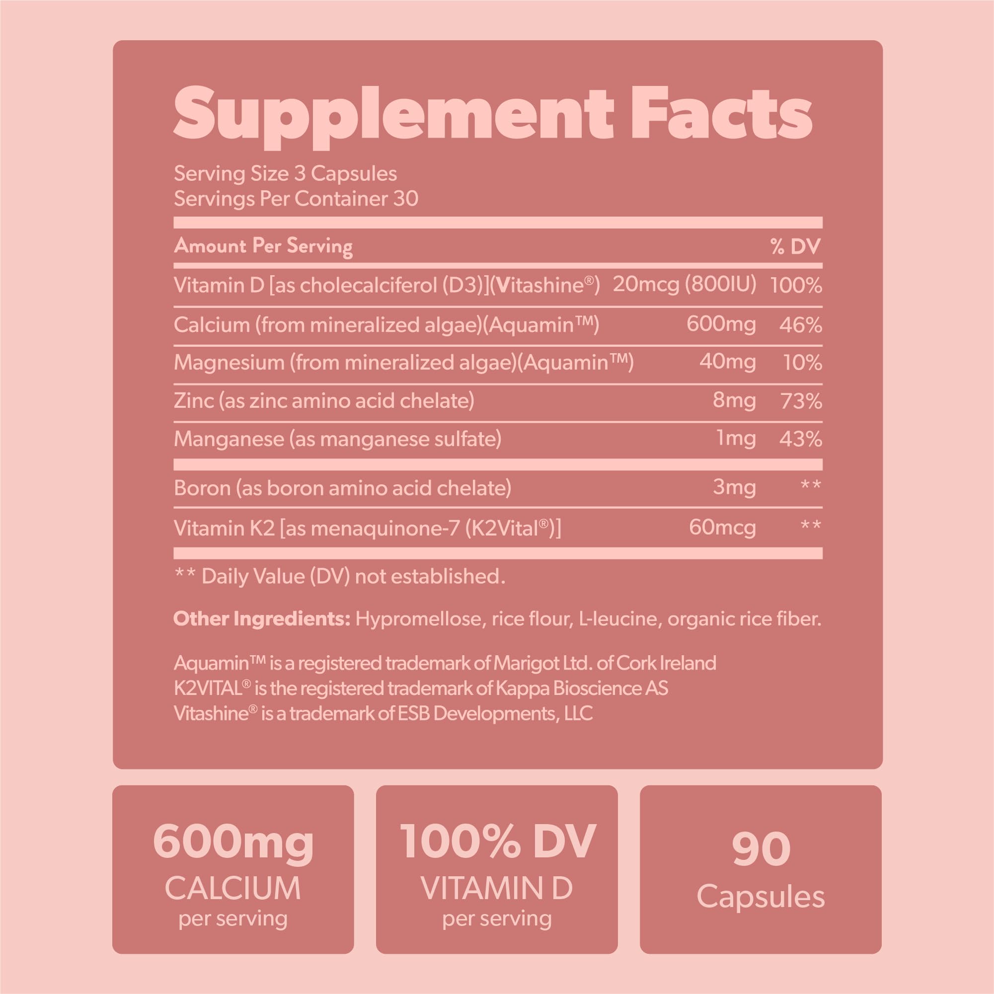 Sapling Calcium Supplement - Red Algae, K2 & D3, Vegan, 90 Capsules