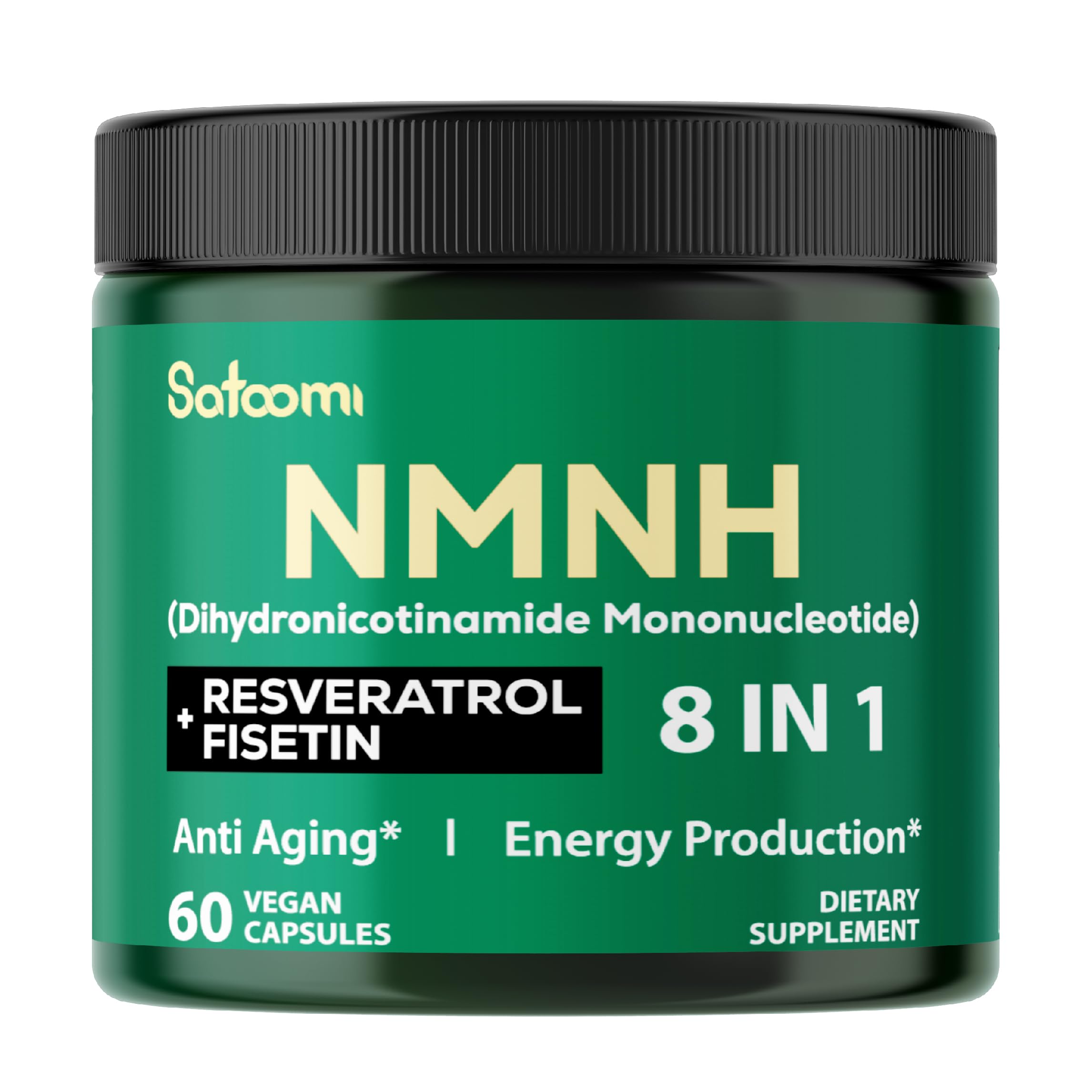 Satoomi 8in1 NMNH - NMN Supplement Alternative - NAD Supplement to Support NAD Levels Added Fisetin, Resveratrol, Quercetin, Turmeric, Berberine, Vitamin D3 & C - 60 Count for 30 Days