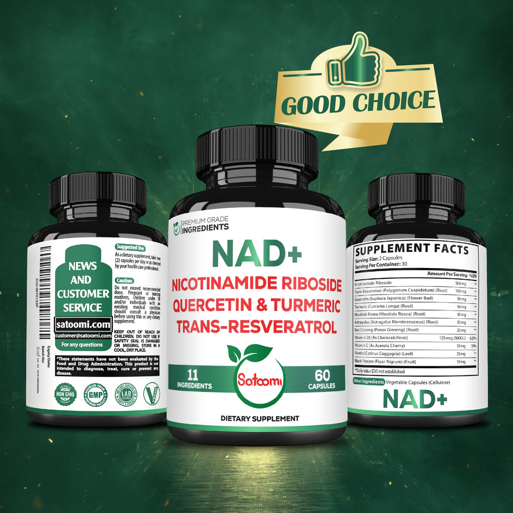 Satoomi NAD Supplement for Women – NR Nicotinamide Riboside 900mg + Resveratrol, 60 Count