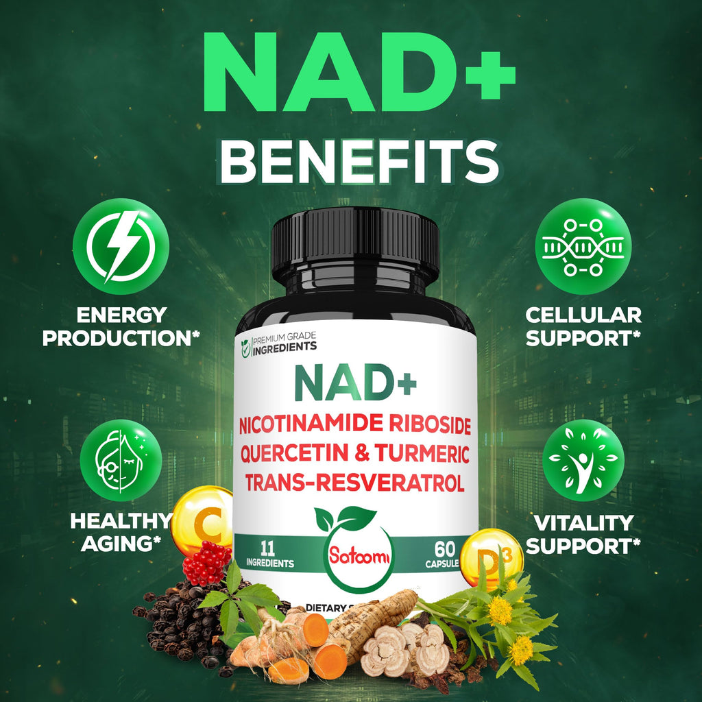 Satoomi NAD Supplement for Women – NR Nicotinamide Riboside 900mg + Resveratrol, 60 Count