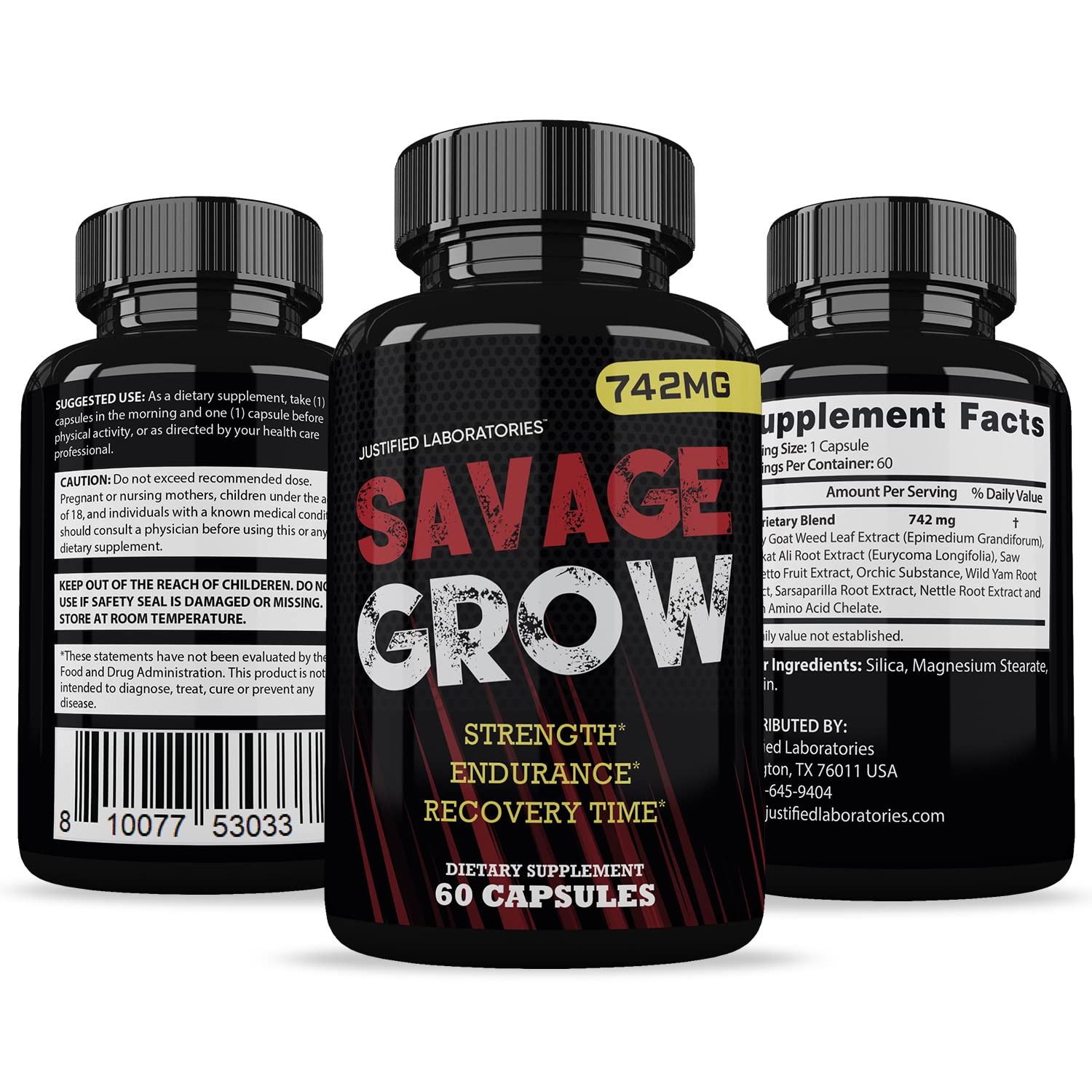 Savage Grow 742MG All Natural Men's Health Formula, 60 Capsules