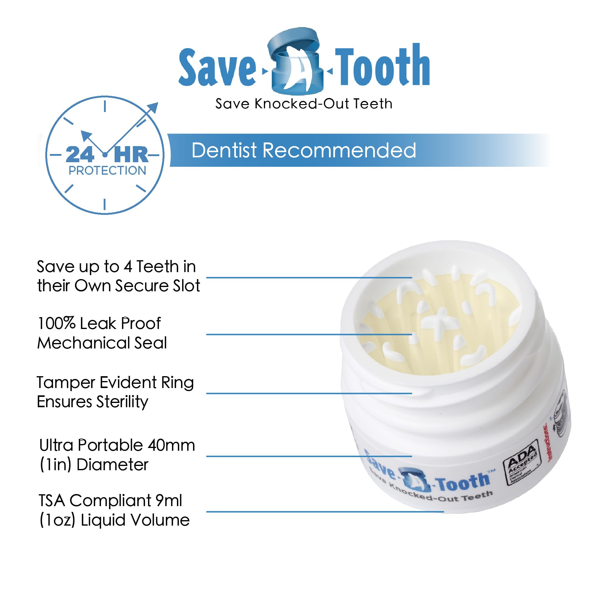 Save-A-Tooth Preservation Kit 2 Pack | Save Knocked-Out Teeth 24h | USA Made