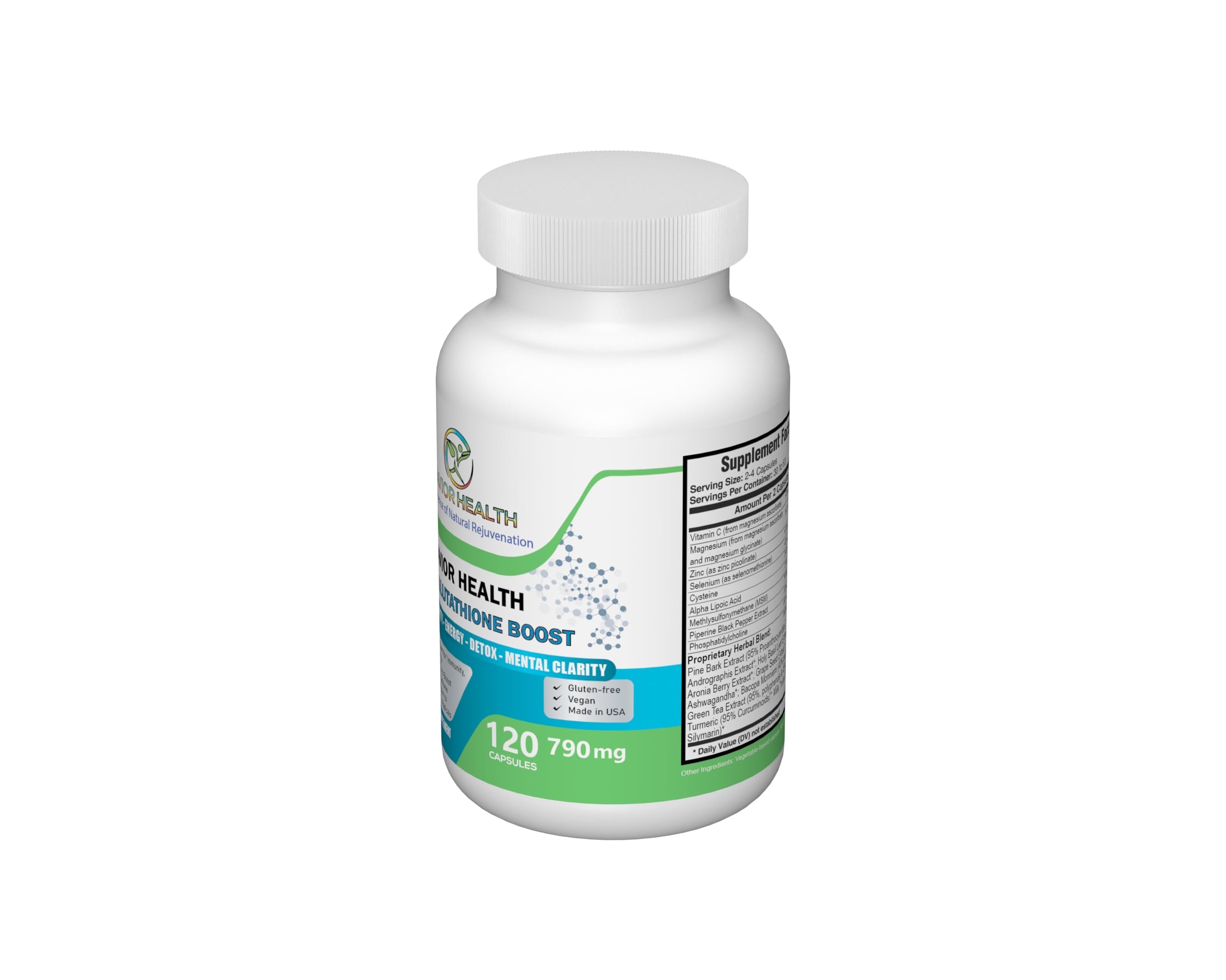 Savior Health Ultra Glutathione Boost – L-Glutathione Supplement with Herbal Extracts, 790mg, 120 Veggie Capsules (Gluten-Free)