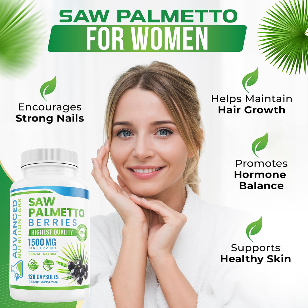 Advanced Nutrition Labs Saw Palmetto 1500 mg – Prostate Health, Hair Support & DHT Blocker | 120 Vegan Capsules