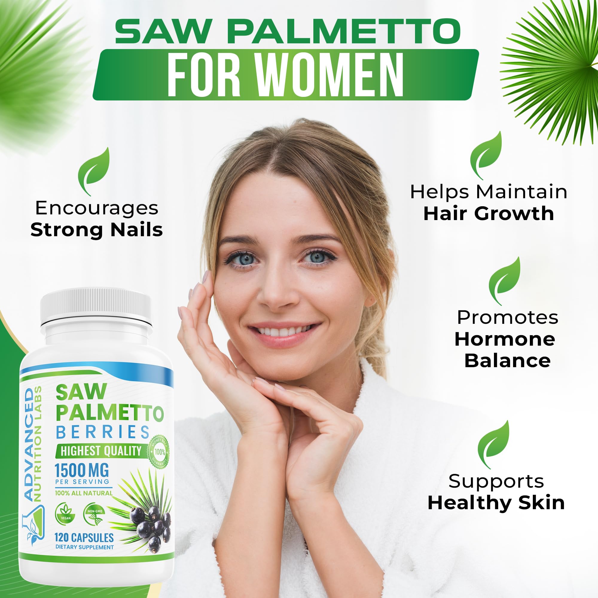 Advanced Nutrition Labs Saw Palmetto 1500 mg – Prostate Health, Hair Support & DHT Blocker | 120 Vegan Capsules