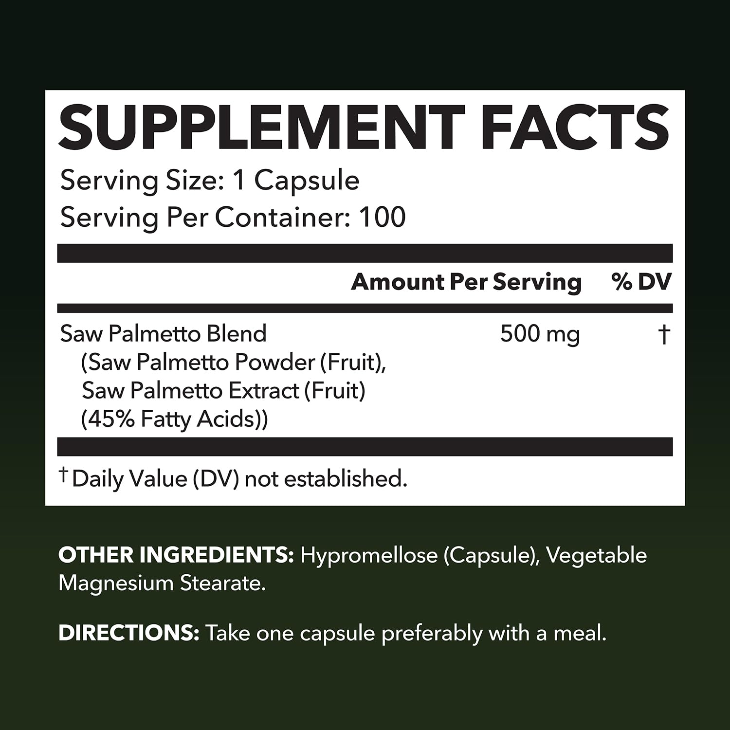 Saw Palmetto for Men Prostate Health - 500mg, 100 Count, Vegan, Non-GMO