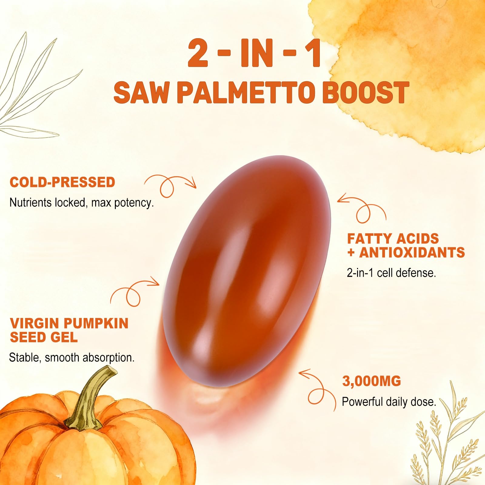 Pumpkin Seed Oil with Saw Palmetto Capsules - 3000mg | 300/600 Softgels | Cold Pressed