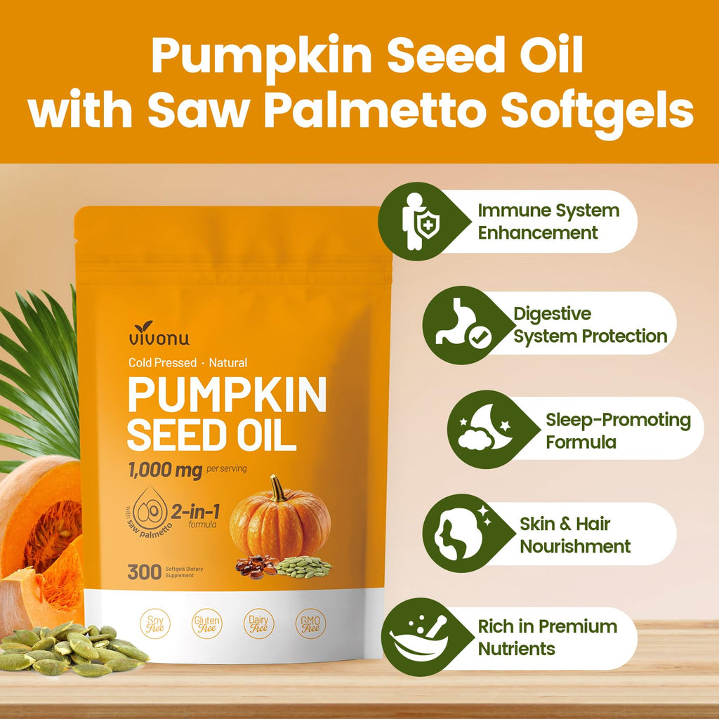 Pumpkin Seed Oil with Saw Palmetto – Cold-Pressed, 300 Softgels, Non-GMO