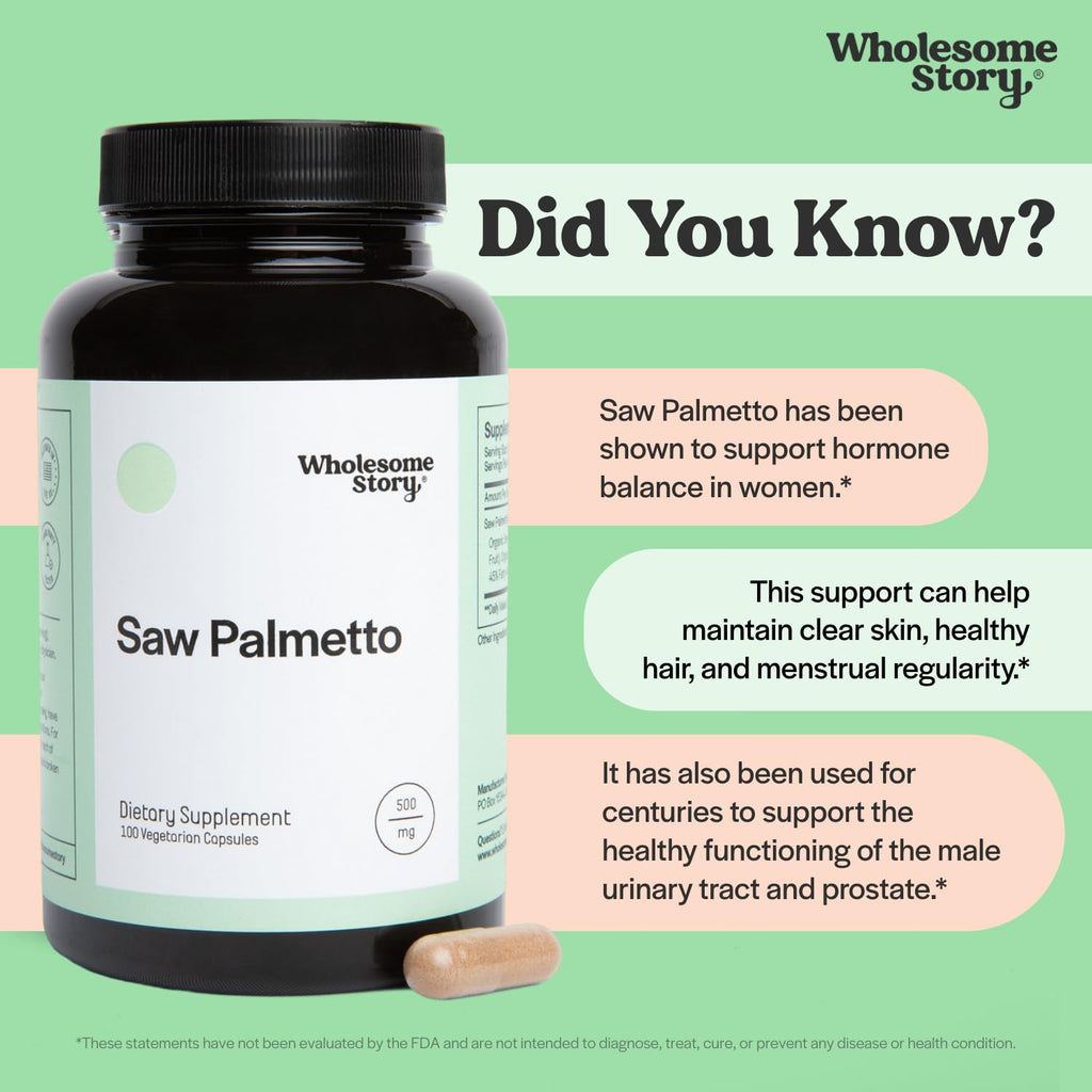 Saw Palmetto 500mg Capsules | Hormonal Balance, Urinary Health & Hair Support | 100 Day Supply