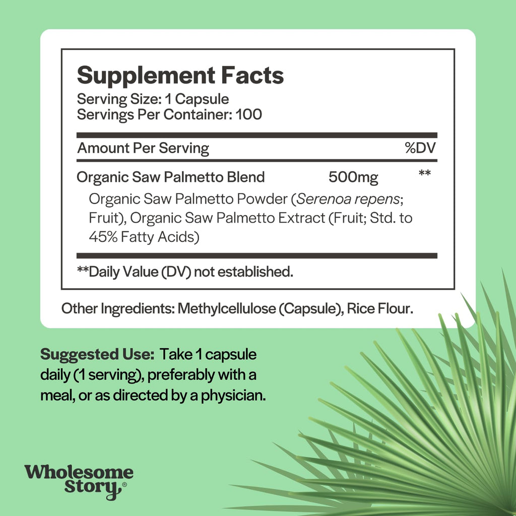 Saw Palmetto 500mg Capsules | Hormonal Balance, Urinary Health & Hair Support | 100 Day Supply