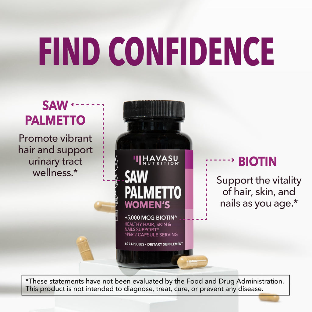 Saw Palmetto for Women with Biotin 5000mcg | DHT Blocker for Hair, Skin & Nails
