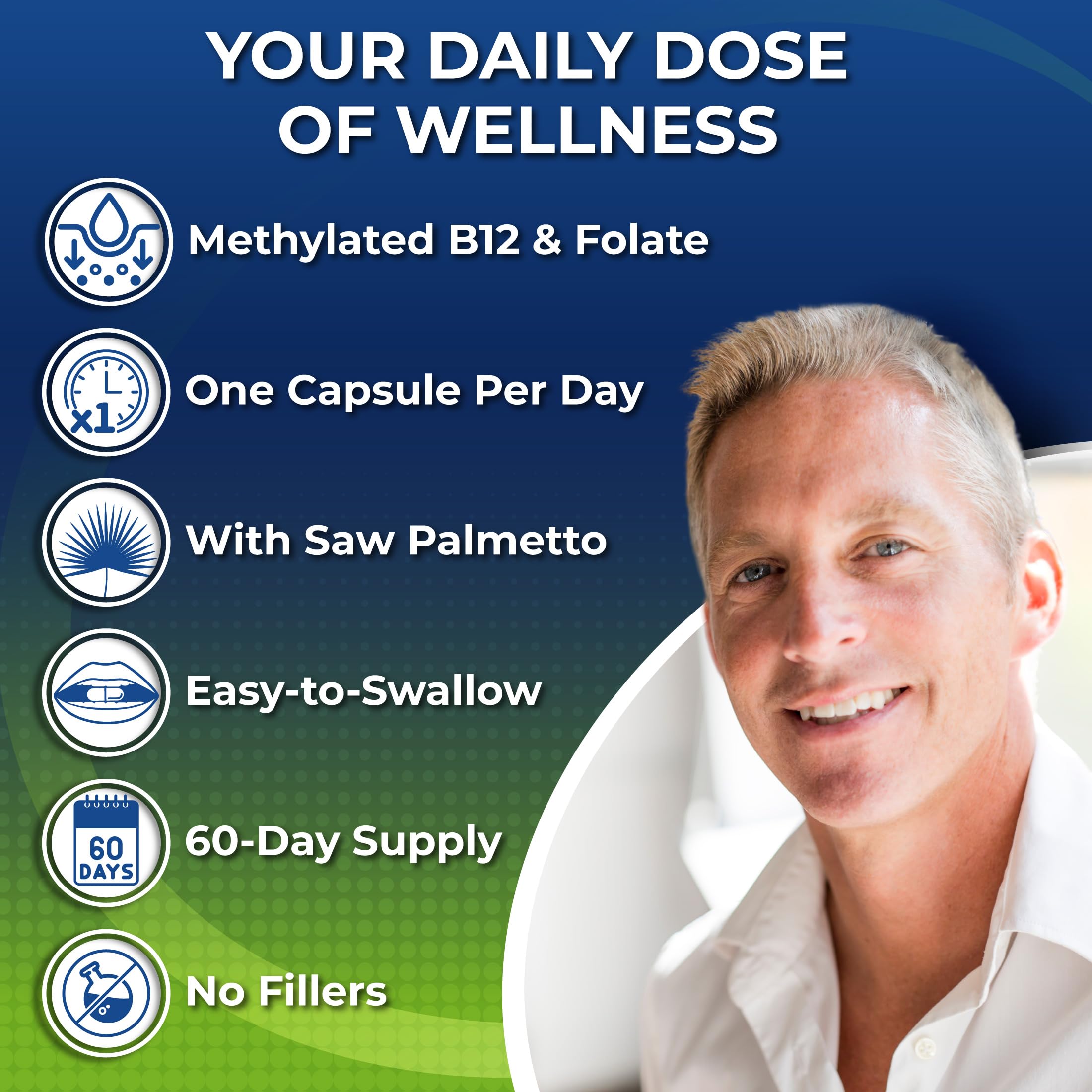 Men's Daily Multivitamin 50+ - Vegan Methylated Multivitamin for Men 50+
