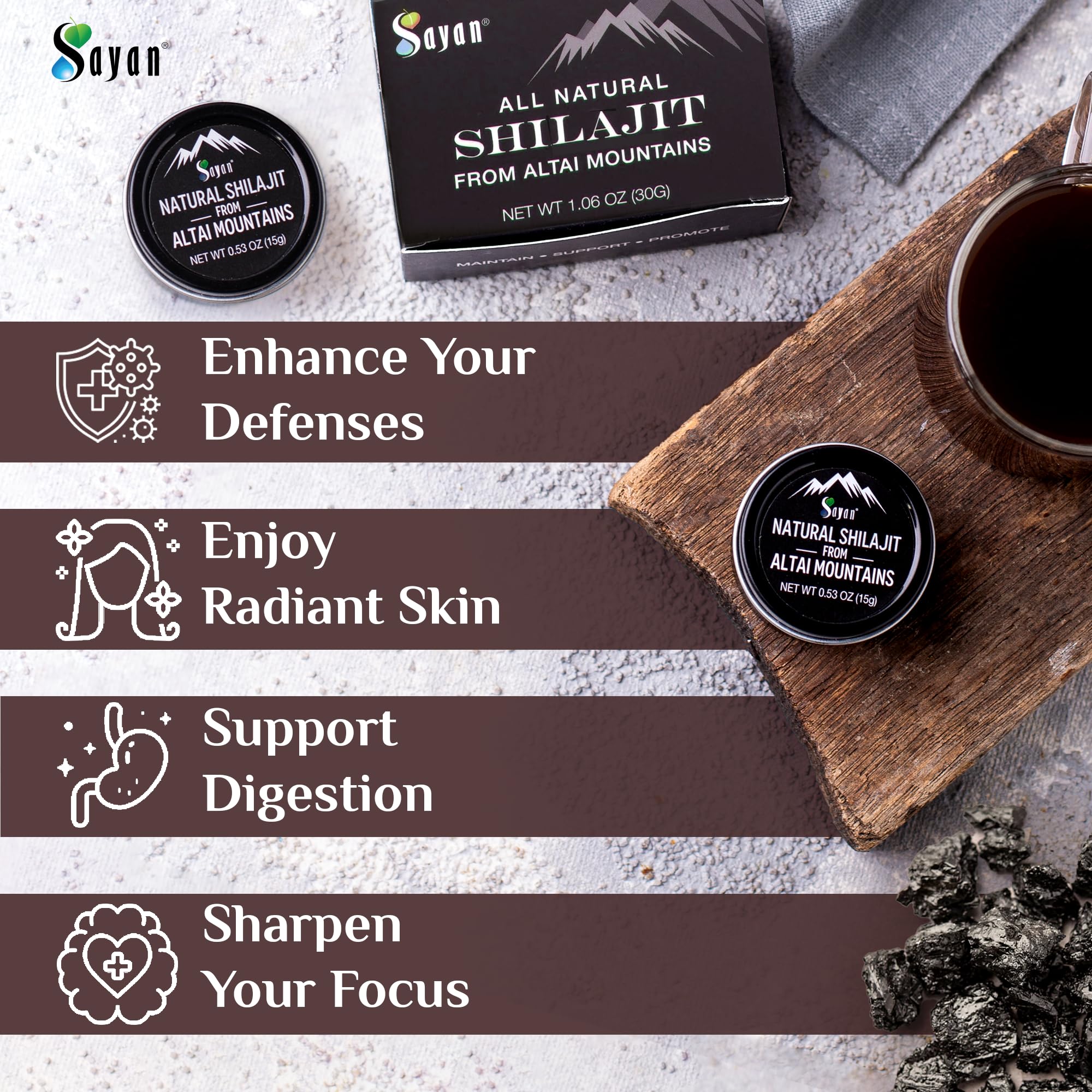 Sayan Pure Altai Shilajit Resin 30g | 4-Month Supply | Organic Fulvic Acid