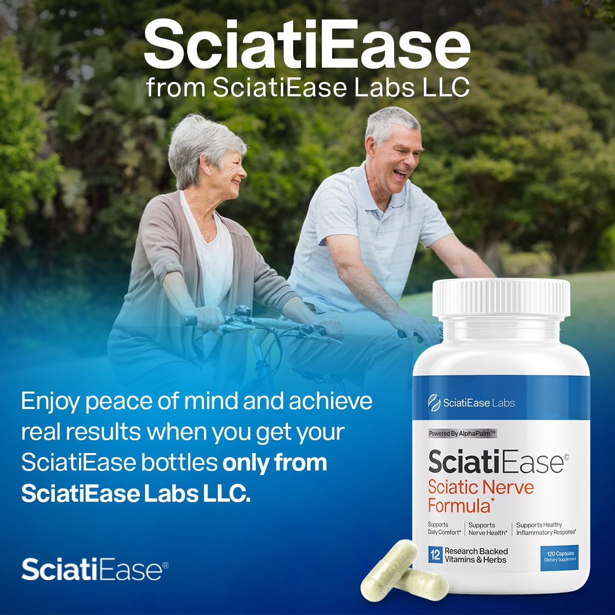 SciatiEase Sciatic Nerve Health Support Supplement – 3 Bottles with AlphaPalm, Pea, B Complex & 300mg Alpha Lipoic Acid