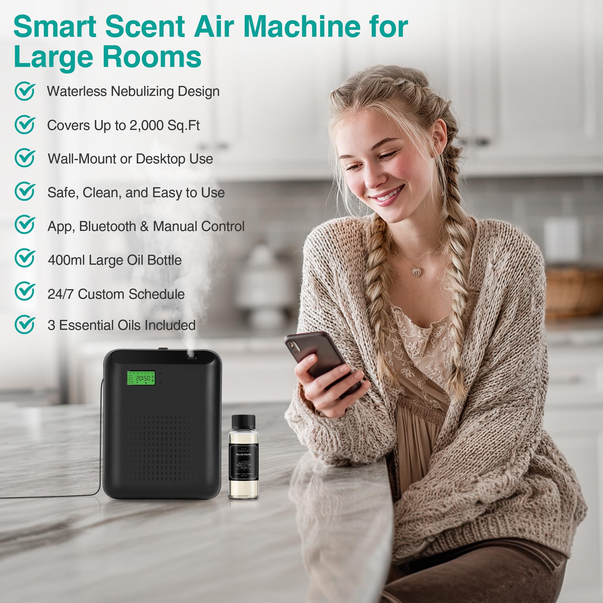 Scent Air Machine Starter Kit – Waterless Diffuser, 2000 sq ft Coverage, WiFi/Bluetooth