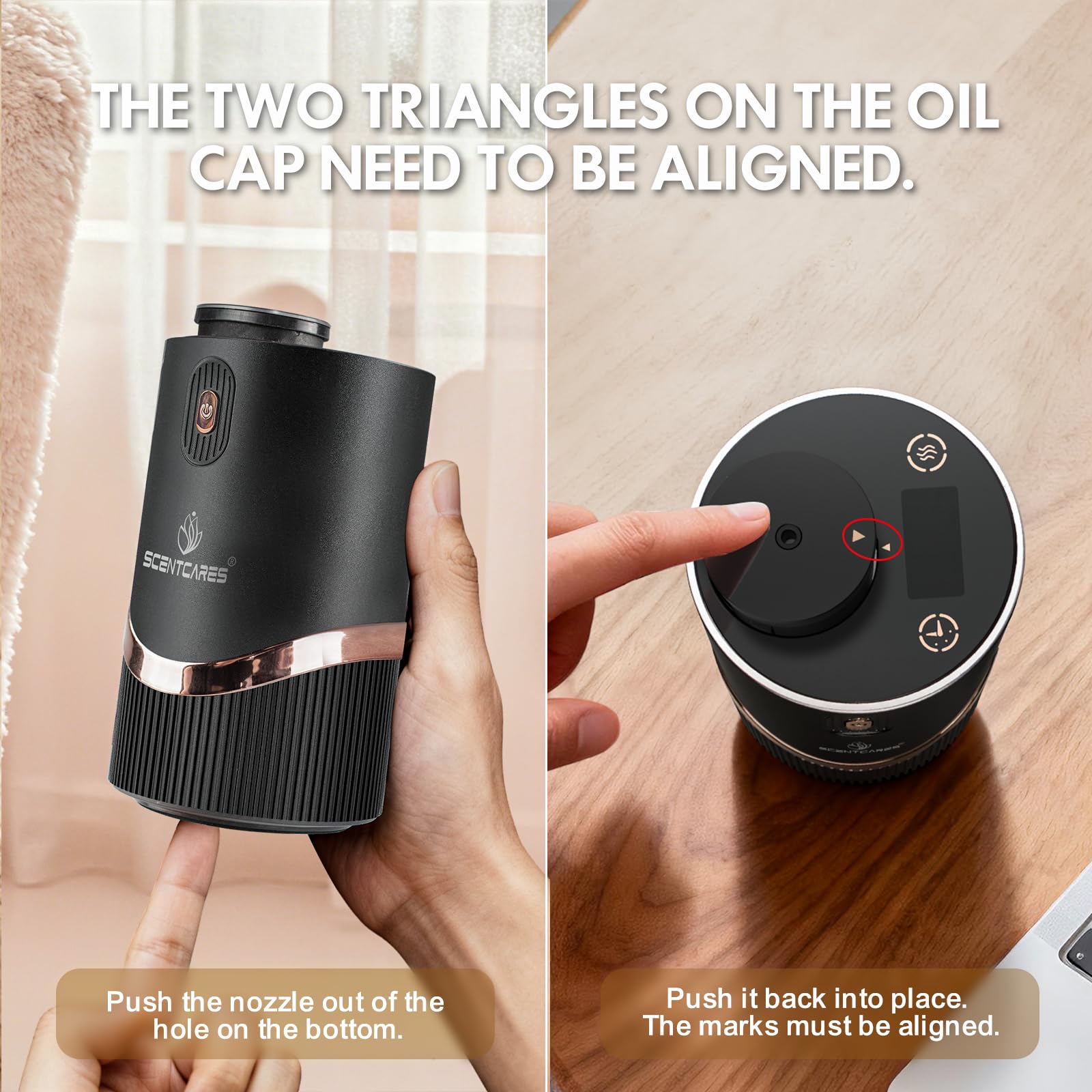 Scentcares Waterless Diffuser — Sentiment Diffuser with Cold-Air Diffusion, 2 Modes, 4 Timers, Rechargeable (Black)