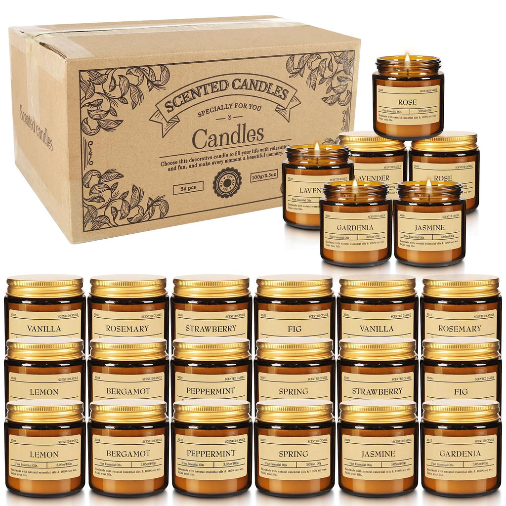 24-Pack Scented Candle Set – Soy Wax, Odor Elimination, Stress Relief Gift