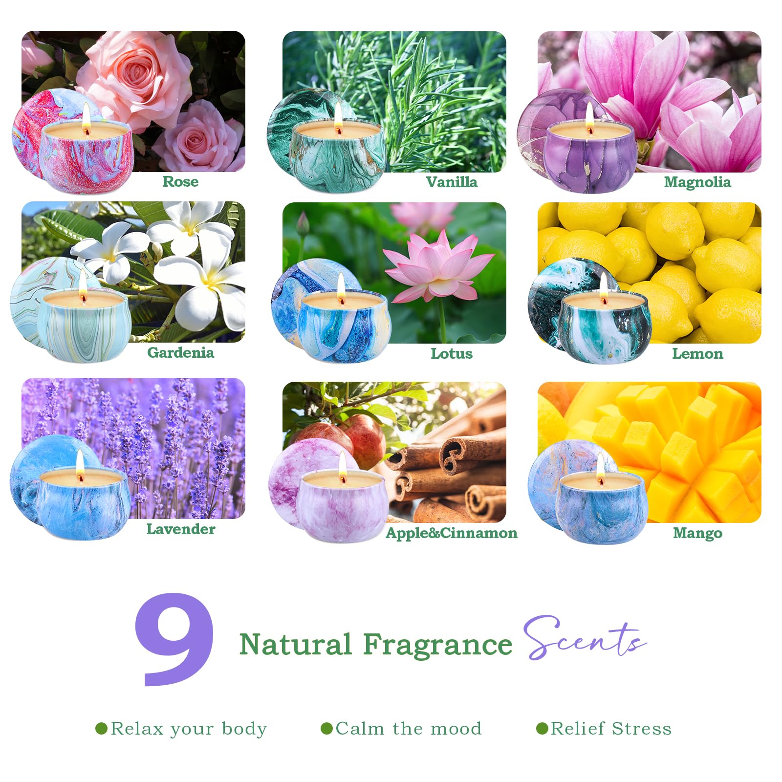 Scented Candles Gift Set - 9 Pack | Natural Soy Wax Aromatherapy Candles for Home & Gifts