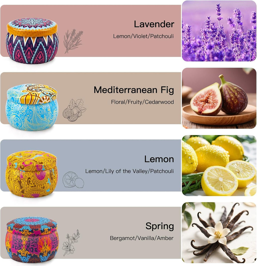 Scented Candles Gifts Set — 4 Pack Aromatherapy, Natural Soy Wax, 120h Burn
