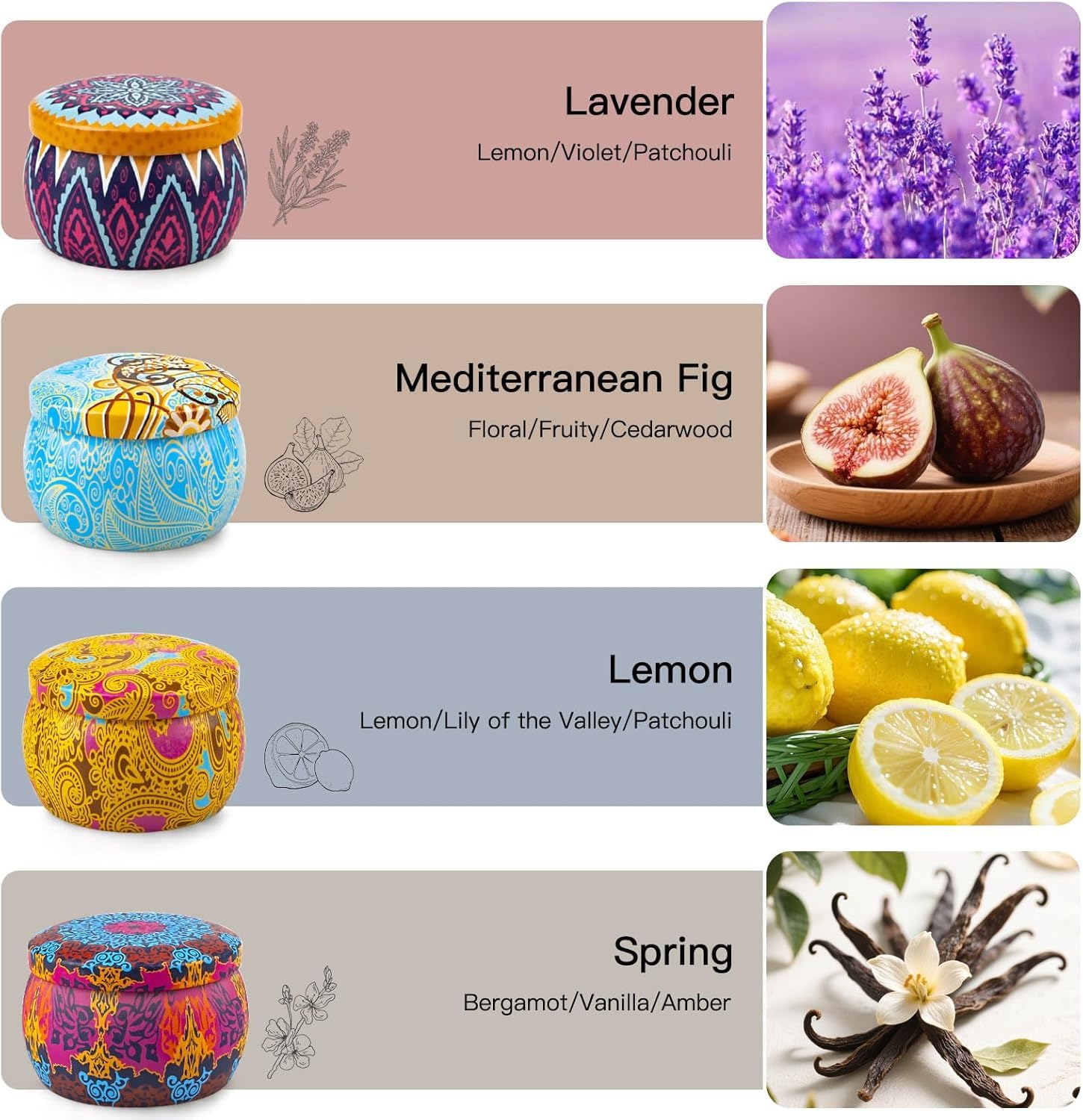 Scented Candles Gifts Set — 4 Pack Aromatherapy, Natural Soy Wax, 120h Burn