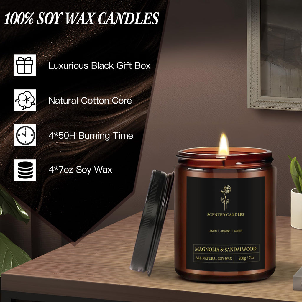 Scented Candles for Men - 4-Pack, 28oz Soy Wax, 300 Hour Burn Time