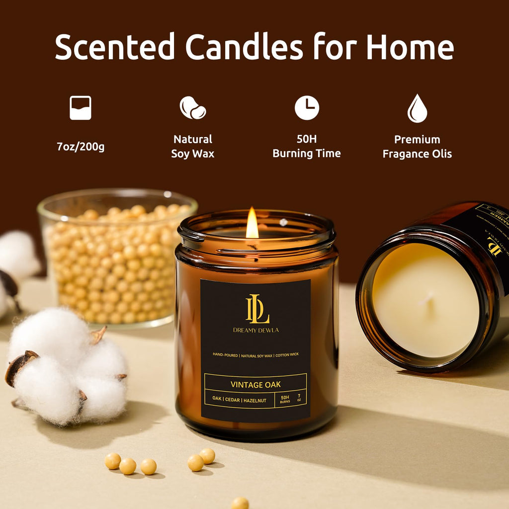4 Pack Soy Scented Candles Set (28oz) – Magnolia & Sandalwood, Moroccan Amber, Lemon Eucalyptus, Vintage Oak